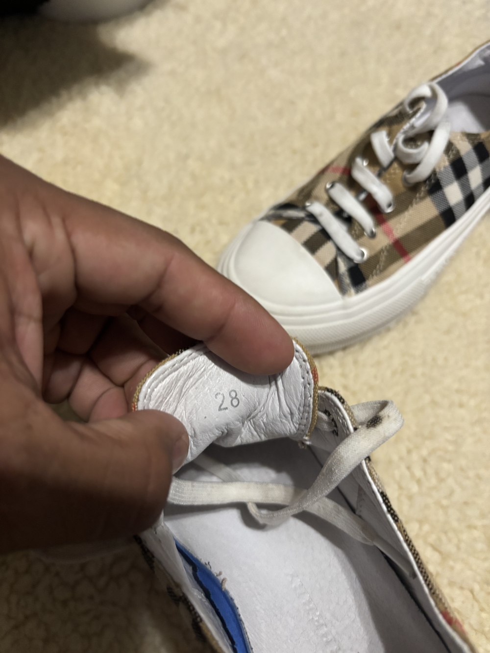 Burberry Kids Beige Check Lace-Up Sneaker Sz 28 - Picture 7 of 8